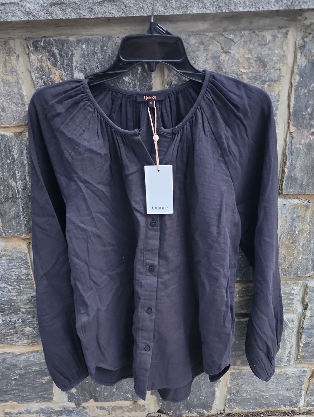 Quince Organic Cotton Gauze Peasant Blouse In Black